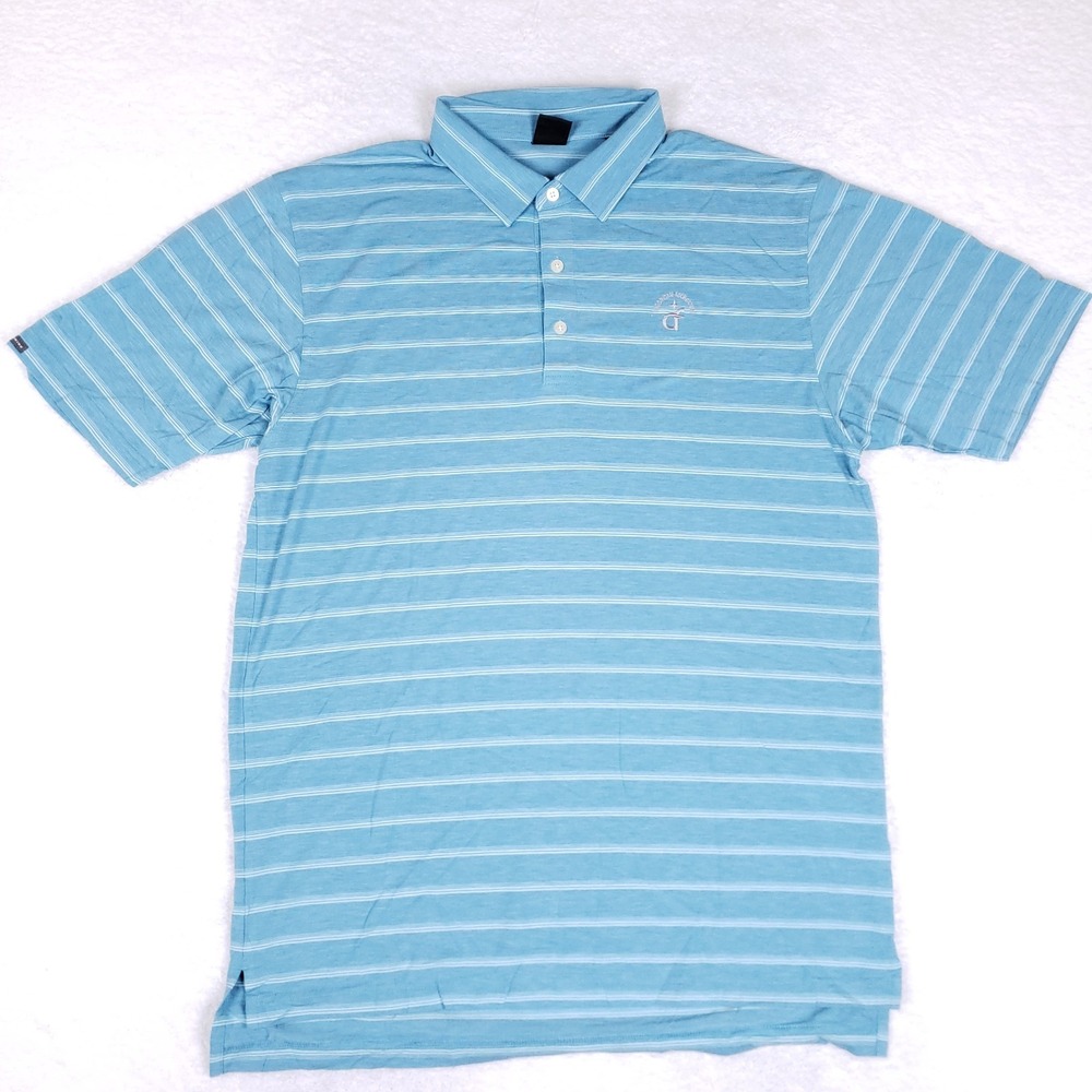 Dunning Golf Polo Shirt‎ XL Blue Stripe Performance Stretch Crystal Foundation
